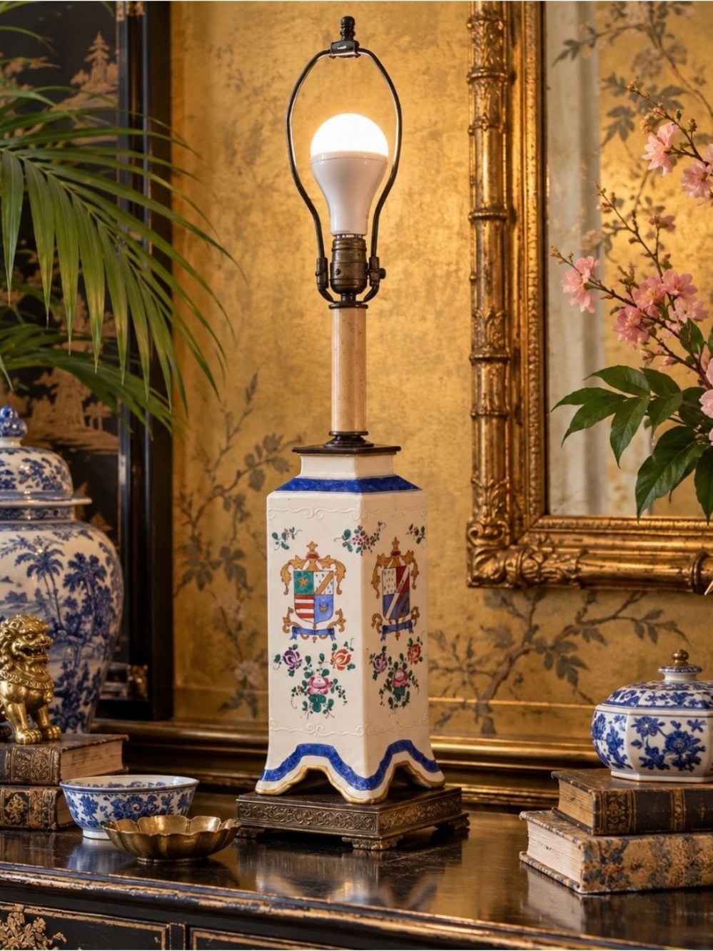 Vintage Samson Style Armorial Porcelain Lamp